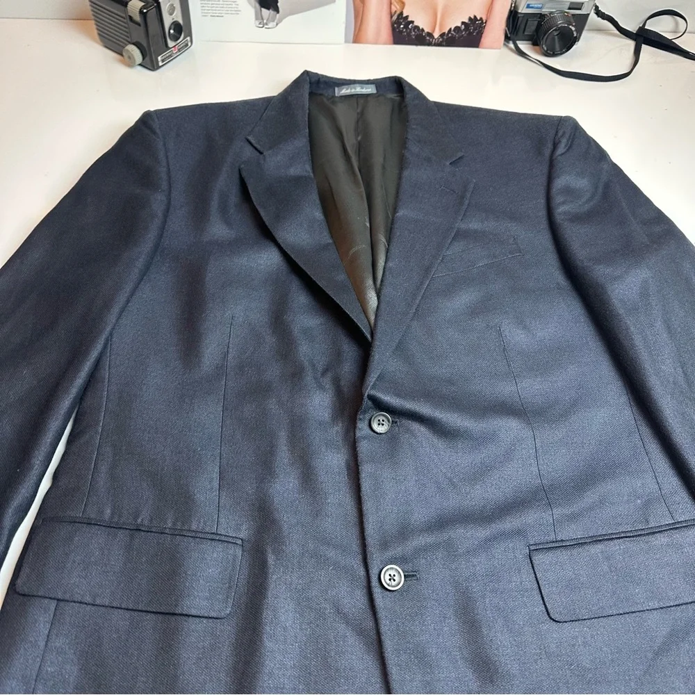 Oscar de la Renta Silk Wool Navy Blazer | Heritage Office Classic | 46L
